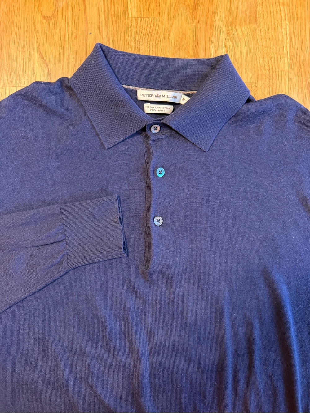 Peter Millar Sweater Polo Men’s Med Navy Cashmere Silk Blend Long Sleeve Golf